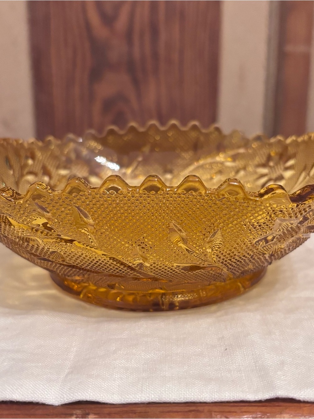 Amber Pressed Glass Decorative Bowl
